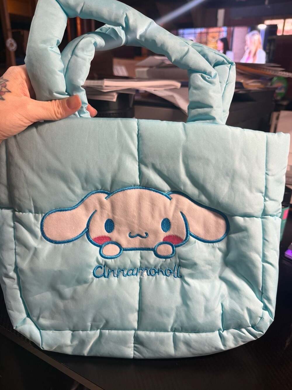 Sanrio Cinnamoroll Light Blue Quilted Puffer Tote Bag